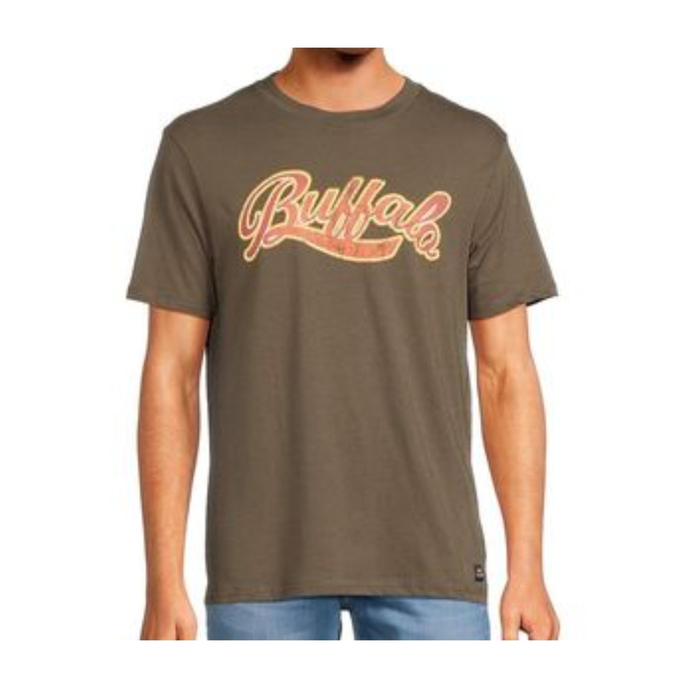 BUFFALO David Bitton Cotton Logo Tee Vintage Wash Brown Crewneck T-shirt Men's L - Picture 1 of 16